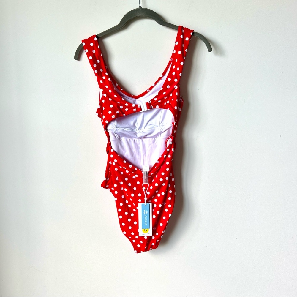 NWT CUPSHE Red Belted Polka Dot One Piece Bathing Suit—SZ. Small - Picture 4 of 11